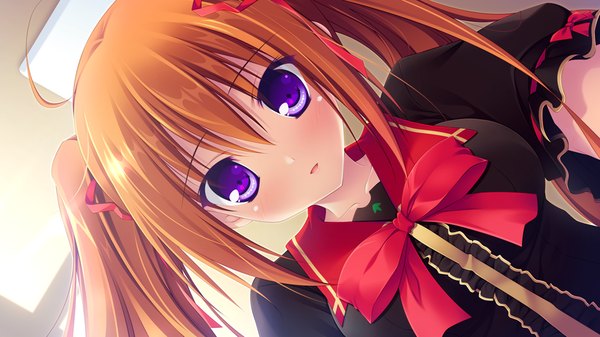 Anime picture 1024x576 with lovely quest long hair blush wide image purple eyes twintails game cg orange hair girl uniform ribbon (ribbons) hair ribbon school uniform