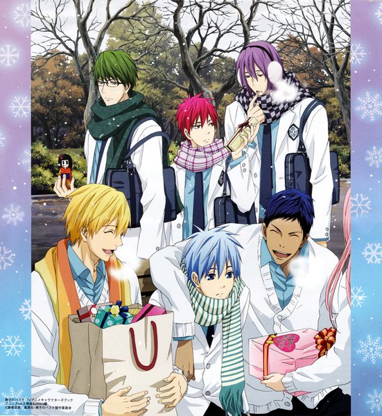 Anime picture 2048x2230 with kuroko no basket production i.g kuroko tetsuya kise ryouta aomine daiki akashi seijuurou midorima shintarou murasakibara atsushi momoi satsuki tall image highres blue eyes blonde hair smile red eyes green eyes blue hair pink hair purple hair eyes closed