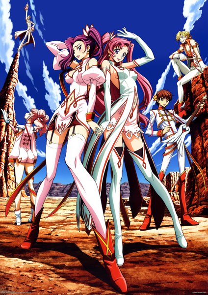 Anime picture 2970x4200 with code geass sunrise (studio) kururugi suzaku euphemia li britannia anya alstreim cornelia li britannia gino weinberg jeremiah gottwald kimura takahiro long hair tall image looking at viewer highres short hair breasts open mouth blue eyes smile brown hair large breasts