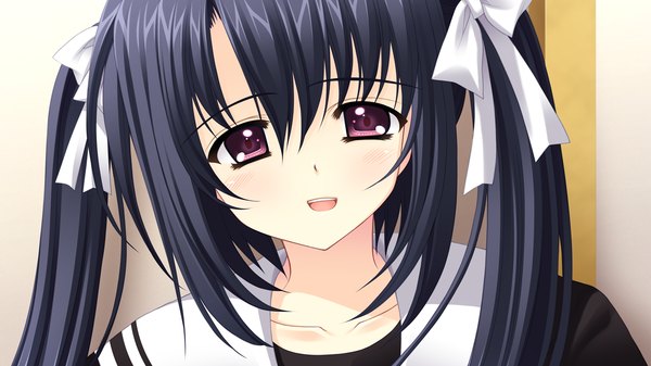 Anime picture 1280x720 with world wide love! (game) long hair open mouth black hair wide image twintails game cg girl