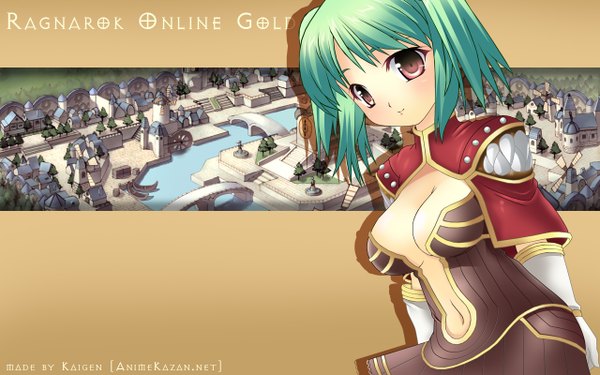 Anime picture 1280x800 with ragnarok online ishihara masumi light erotic wide image brown eyes green hair girl