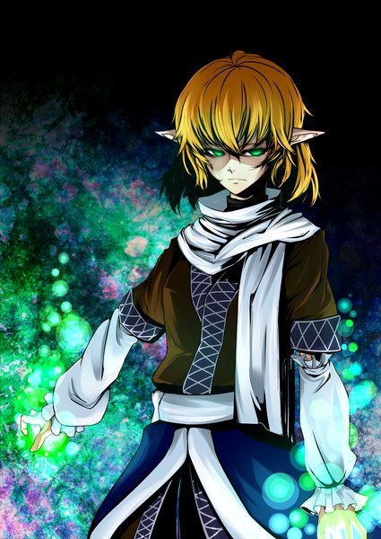 Anime picture 1500x2118 with touhou mizuhashi parsee shukusuri single tall image short hair blonde hair green eyes looking away pointy ears girl detached sleeves scarf