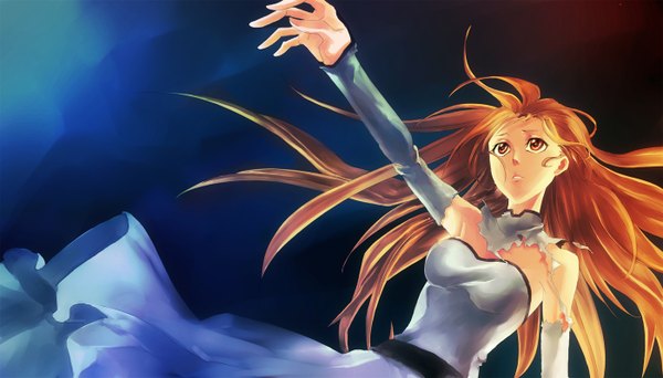 Anime picture 1400x800 with bleach studio pierrot inoue orihime long hair red eyes wide image bare shoulders orange hair outstretched arm falling girl detached sleeves