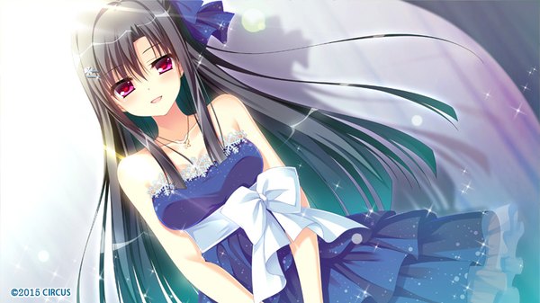 Anime picture 800x450 with d.s. -dal segno- circus (studio) murasaki hazuki single long hair looking at viewer blush fringe open mouth black hair hair between eyes wide image bare shoulders payot game cg pink eyes sparkle shadow dutch angle 2015