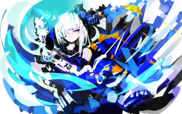 Anime picture 1920x1200 with original tone g (artist) single fringe highres short hair blue eyes wide image white hair hair over one eye girl