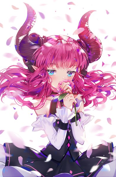 Anime picture 700x1067 with fate (series) fate/grand order fate/extra fate/extra ccc elizabeth bathory (fate) (all) elizabeth bathory (fate) dangmill single long hair tall image looking at viewer blush fringe blue eyes simple background white background bare shoulders pink hair nail polish horn (horns)