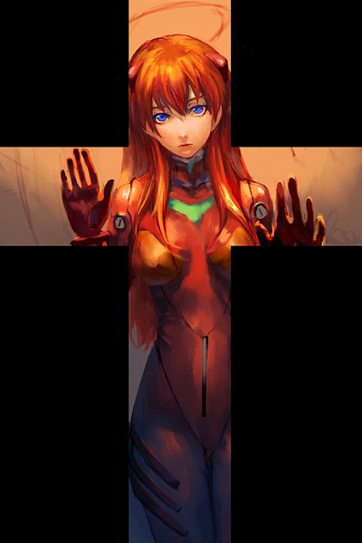 Anime picture 668x1000 with neon genesis evangelion gainax soryu asuka langley shikinami asuka langley kzcjimmy single long hair tall image looking at viewer blue eyes orange hair girl bodysuit cross pilot suit