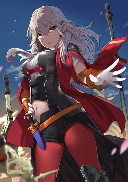 Anime picture 850x1200 with fire emblem fire emblem: three houses super smash bros. nintendo byleth (fire emblem) byleth (female) (fire emblem) yappen single long hair tall image looking at viewer fringe breasts open mouth hair between eyes standing purple eyes sky outdoors white hair