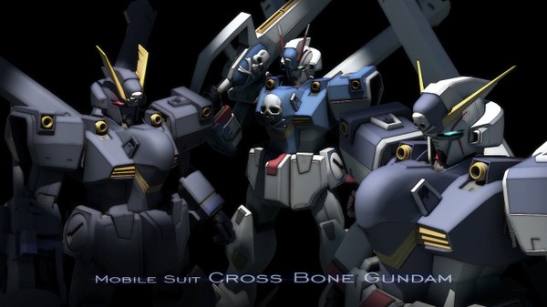 Anime picture 1280x720 with mobile suit gundam crossbone gundam sunrise (studio) crossbone gundam x-1 wide image mecha polearm lance crossbone gundam x-2 crossbone gundam x-3 kaiware daikon