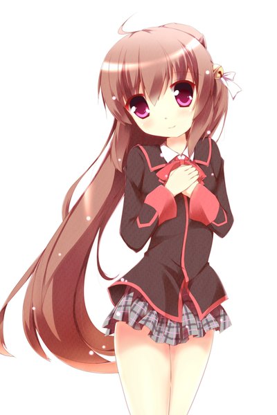 Anime picture 1333x2000 with little busters! key (studio) natsume rin fuuna long hair tall image looking at viewer simple background red eyes brown hair white background ponytail girl skirt uniform school uniform miniskirt