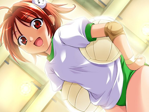 Anime picture 1024x768 with anonono ishigami miyoshi short hair open mouth red eyes game cg red hair girl uniform gym uniform
