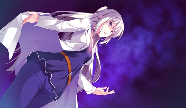 Anime picture 2660x1540 with sinclient reesaa long hair highres blue eyes wide image game cg white hair dark background girl
