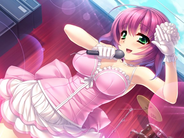 Anime picture 1200x900 with motto nee, chanto shiyou yo! afterstory green eyes pink hair game cg girl dress