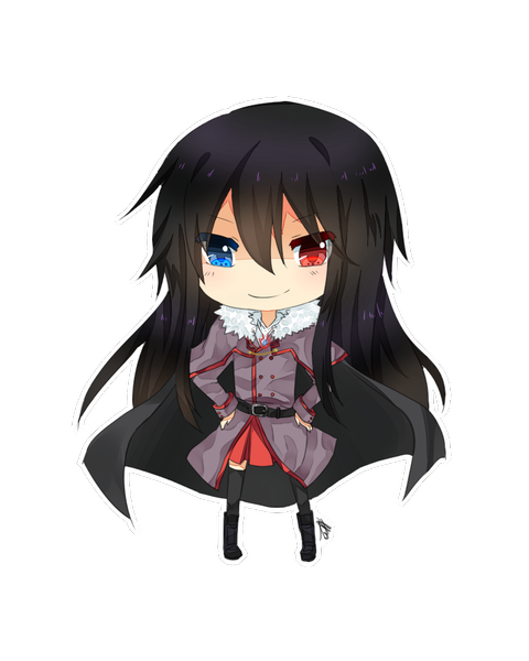 Anime picture 800x1000 with original bellezza felutia shouu-kun single long hair tall image looking at viewer blush blue eyes black hair red eyes standing light smile heterochromia transparent background chibi otoko no ko hands on hips boy boots