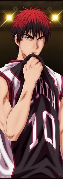 Anime picture 1243x3528 with kuroko no basket production i.g kagami taiga naruto999-by-roker single tall image short hair red eyes red hair sweat coloring light muscle basketball boy uniform gym uniform searchlight basketball uniform