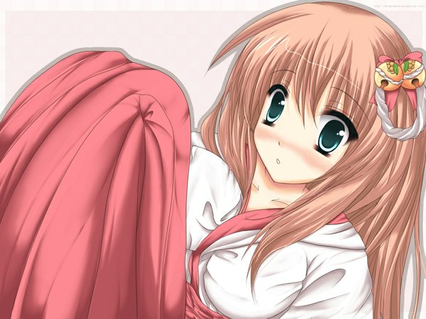 Anime picture 1024x768 with original yui (dreamalice) brown hair green eyes japanese clothes miko