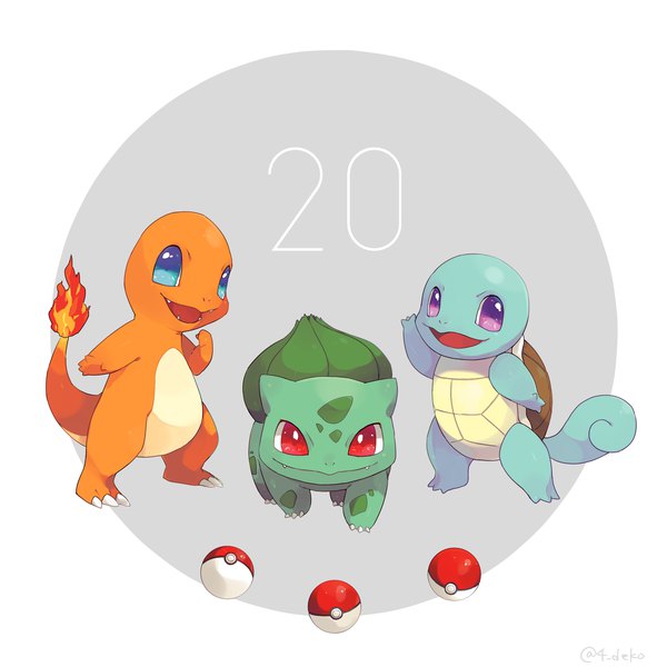 Anime picture 2250x2250 with pokemon nintendo bulbasaur charmander squirtle hideko (l33l3b) looking at viewer highres simple background signed twitter username no people gen 1 pokemon pokemon (creature) number (numbers) pokeball