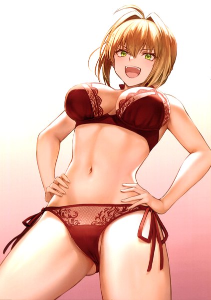 Anime picture 4908x6960 with fate (series) fate/extra nero claudius (fate) (all) nero claudius (fate) mashuu (neko no oyashiro) single tall image looking at viewer blush fringe highres short hair breasts open mouth light erotic simple background blonde hair hair between eyes absurdres cleavage
