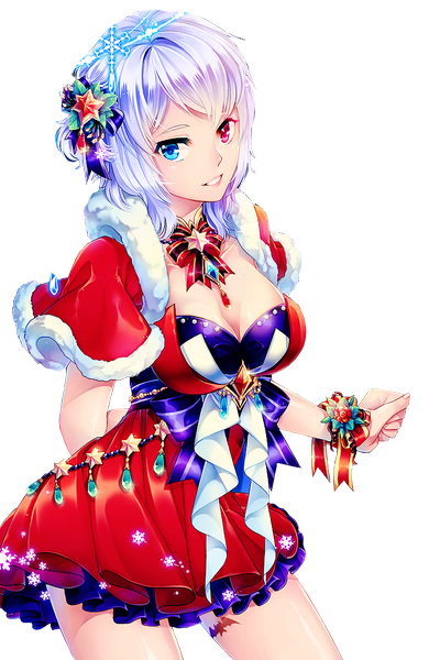 Anime picture 709x1063 with sword girls iri flina silverbin pustakkeramzytowy single tall image looking at viewer short hair smile silver hair heterochromia christmas transparent background merry christmas rendered girl hair ornament star (symbol)