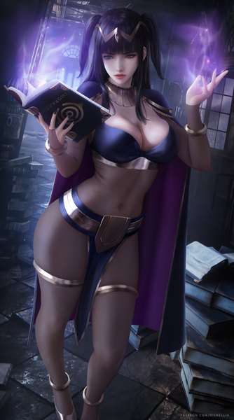 Anime picture 3900x7000 with fire emblem fire emblem awakening nintendo sarja wickellia single long hair tall image fringe highres breasts light erotic black hair large breasts standing holding signed looking away absurdres cleavage