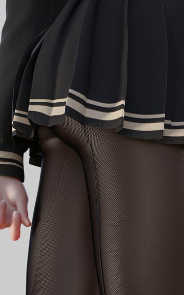 Anime picture 800x1280 with original digiplant single tall image light erotic simple background standing ass pleated skirt fingernails head out of frame 3d girl skirt miniskirt pantyhose black pantyhose black skirt