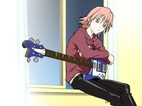 Anime picture 1600x1200 with flcl gainax haruhara haruko guitar bass guitar tagme