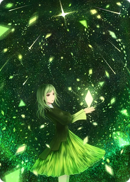 Anime picture 1643x2300 with original bounin single tall image short hair green hair girl dress