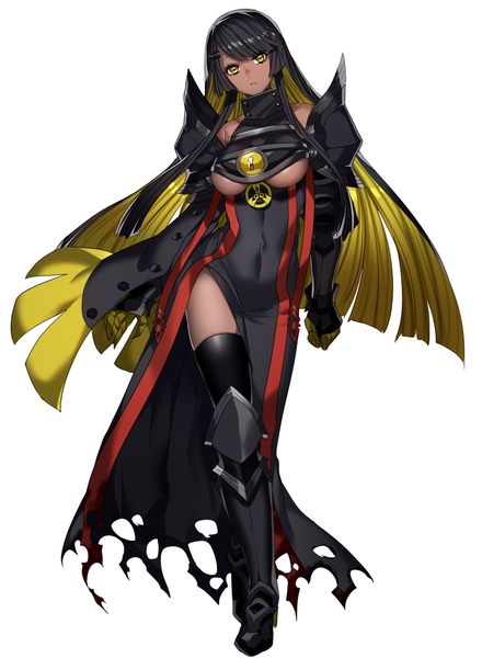 Anime picture 1069x1457 with pokemon pokemon xy nintendo aegislash katagiri hachigou single long hair tall image looking at viewer fringe breasts light erotic black hair simple background blonde hair large breasts white background bare shoulders yellow eyes braid (braids)