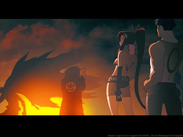 Anime picture 1600x1200 with tengen toppa gurren lagann gainax yoko littner simon kamina dayakka cape super robot