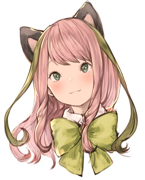 Anime picture 2198x2731 with osomatsu-san hashimoto nyaa ikoan single long hair tall image looking at viewer blush fringe highres simple background smile white background green eyes animal ears pink hair upper body multicolored hair cat ears two-tone hair