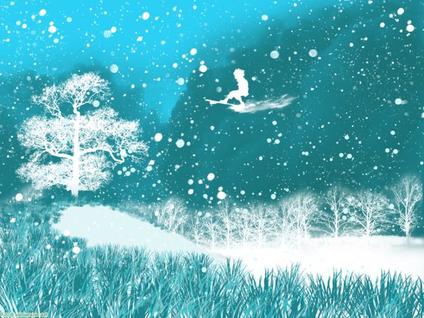 イラスト 1280x960 と エウレカセブン ボンズ レントン・サーストン snowing winter blue background 雪 silhouette