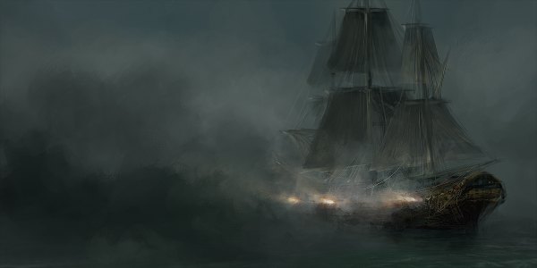 イラスト 1200x600 と オリジナル chris cold wide image dark background smoke 海 火 船 ロープ boat sailing-ship