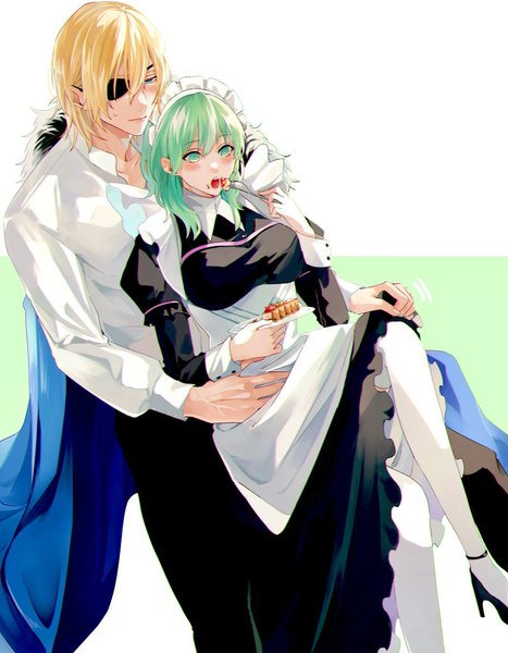 Anime picture 1593x2048 with fire emblem fire emblem: three houses nintendo byleth (fire emblem) dimitri alexandre blaiddyd byleth (female) (fire emblem) enlightened byleth (female) hamut nl long hair tall image blush fringe short hair open mouth blue eyes simple background blonde hair hair between eyes green eyes looking away