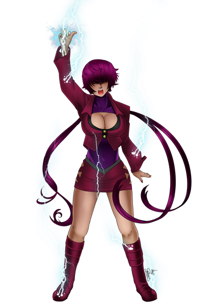 Anime picture 2894x4093 with the king of fighters snk shermie (kof) odzigner single tall image fringe highres breasts open mouth light erotic large breasts standing cleavage purple hair full body very long hair open clothes transparent background hair over eyes