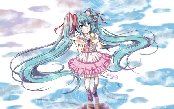 Anime picture 1680x1050 with vocaloid melt (vocaloid) hatsune miku long hair wide image twintails girl dress
