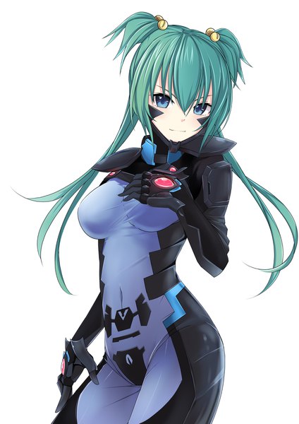Anime picture 2894x4093 with muv-luv alternative muvluv total eclipse muv-luv cui yifei cosmicsnic single long hair tall image looking at viewer blush fringe highres blue eyes light erotic smile hair between eyes white background twintails payot nipples