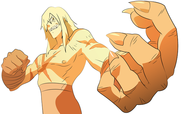 Anime picture 2300x1455 with tengen toppa gurren lagann gainax viral single long hair looking at viewer highres blonde hair yellow eyes scar topless transparent background vector evil grin boy fist claws
