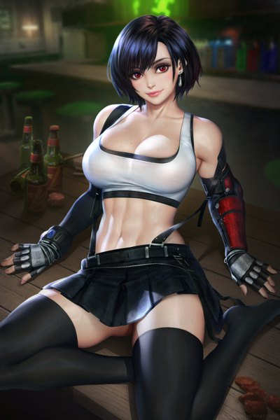 Anime picture 2400x3597 with final fantasy final fantasy vii final fantasy vii remake square enix tifa lockhart nudtawut thongmai single tall image looking at viewer blush fringe highres short hair breasts light erotic black hair smile hair between eyes red eyes large breasts