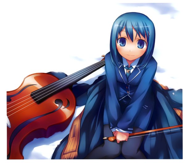 Anime picture 4542x3999 with original nanakusa single looking at viewer blush highres short hair blue eyes blue hair absurdres scan girl musical instrument