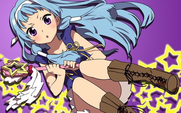 Anime picture 4000x2497 with kannagi nagi (kannagi) long hair blush highres wide image purple eyes blue hair boots