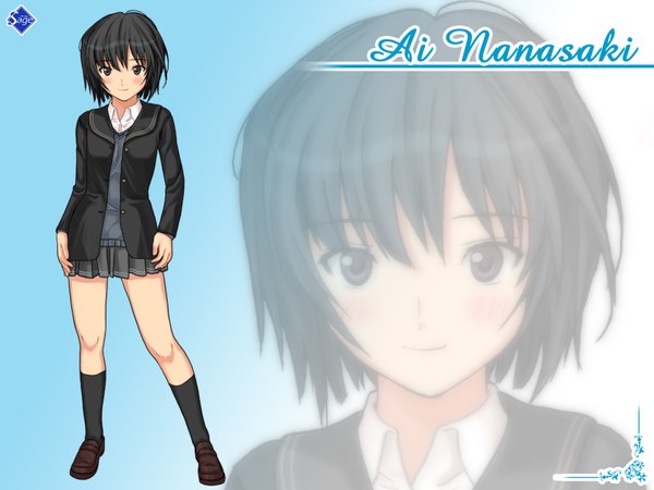 Anime picture 1600x1200 with amagami nanasaki ai short hair black hair brown eyes zoom layer girl serafuku