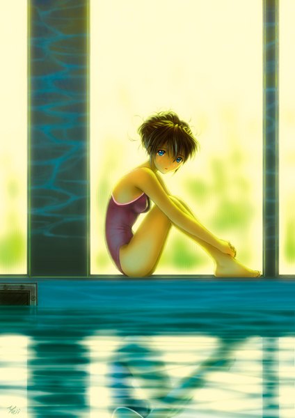 Anime picture 1240x1754 with neon genesis evangelion gainax soryu asuka langley kobayashi yuji tall image light erotic swimsuit