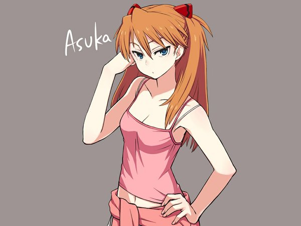 Anime picture 1024x768 with neon genesis evangelion gainax soryu asuka langley chan\u00d7co grey background