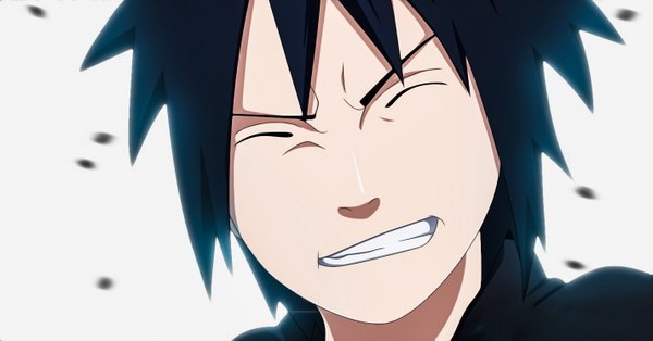 Anime picture 1425x747 with naruto studio pierrot naruto (series) uchiha madara single short hair black hair simple background smile wide image white background eyes closed coloring clenched teeth boy