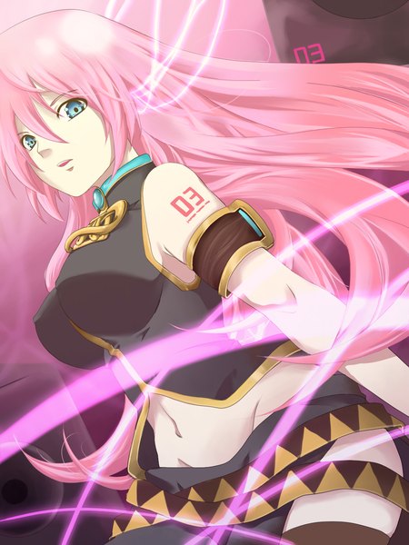 Anime picture 1064x1420 with vocaloid megurine luka sss3 single long hair tall image highres blue eyes bare shoulders pink hair girl