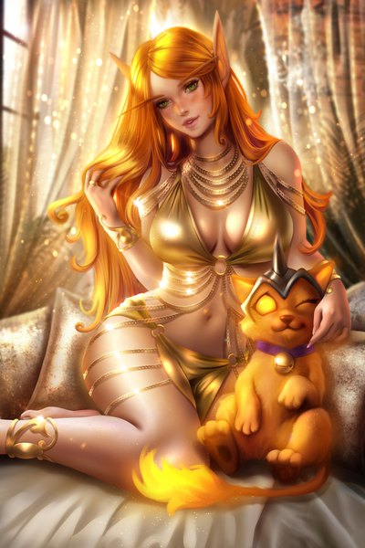 Anime-Bild 4000x6000 mit world of warcraft blizzard entertainment blood elf ayyasap single long hair tall image looking at viewer blush fringe highres breasts light erotic large breasts sitting green eyes signed absurdres bent knee (knees) indoors