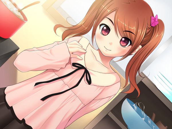 Anime picture 1600x1200 with tonari no puu-san long hair blush smile red eyes twintails game cg orange hair loli girl