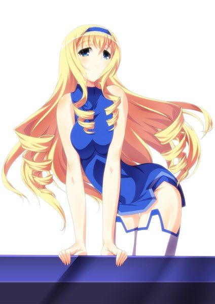 Anime picture 1280x1810 with infinite stratos 8bit cecilia orcott ka2 (artist) single long hair tall image looking at viewer blue eyes blonde hair white background girl hairband