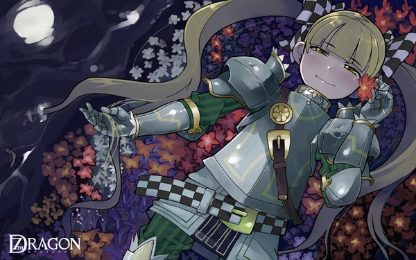 Anime picture 1280x800 with 7th dragon knight (7th dragon) blonde hair wide image twintails yellow eyes flower (flowers) armor ookamiuo