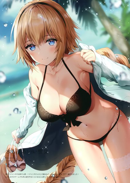 Anime picture 2426x3427 with fate (series) fate/grand order jeanne d'arc (fate) (all) jeanne d'arc (swimsuit archer) necomi (gussan) single tall image looking at viewer blush fringe highres breasts blue eyes light erotic blonde hair smile hair between eyes large breasts standing bare shoulders
